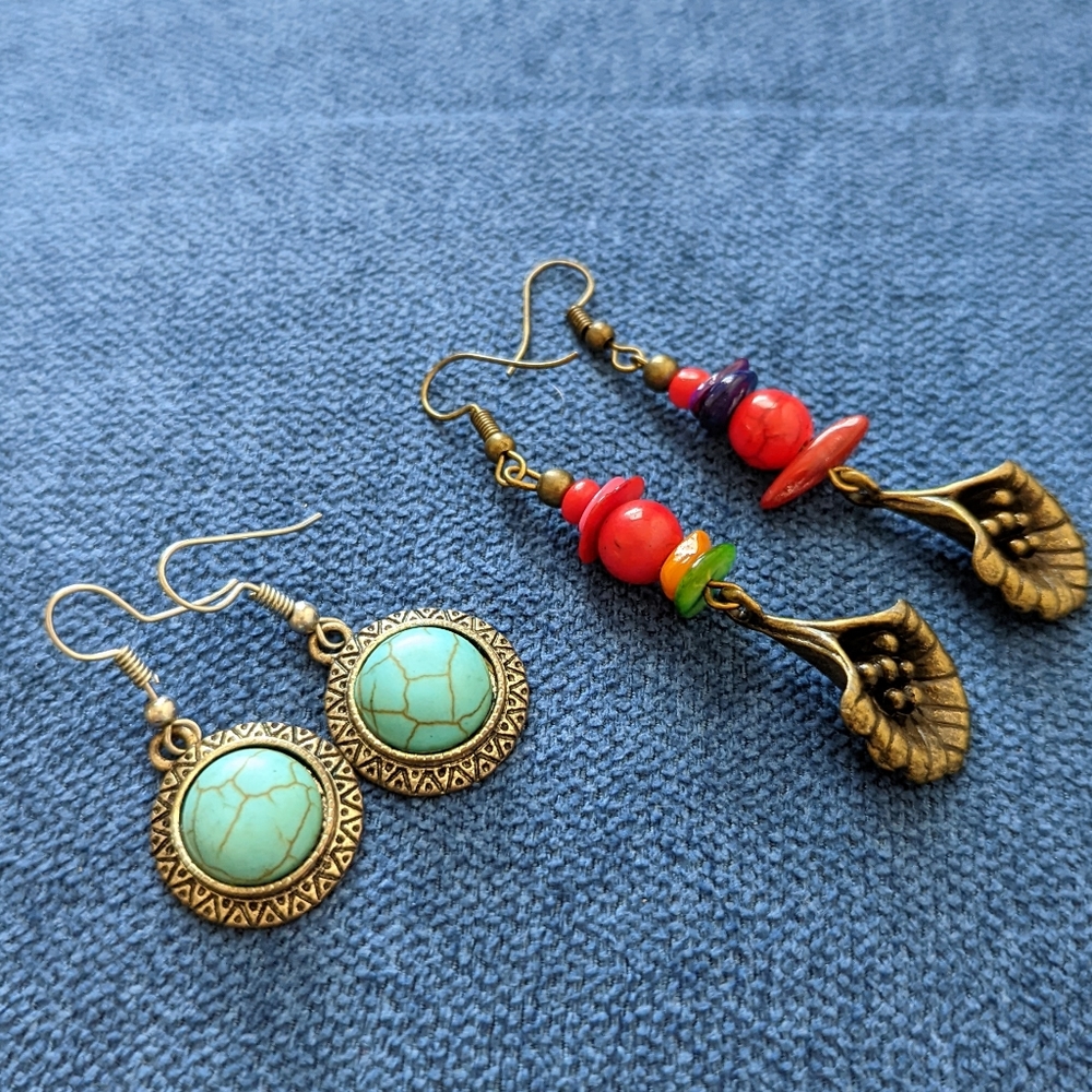 Two Pairs of Boho Dangle Earrings